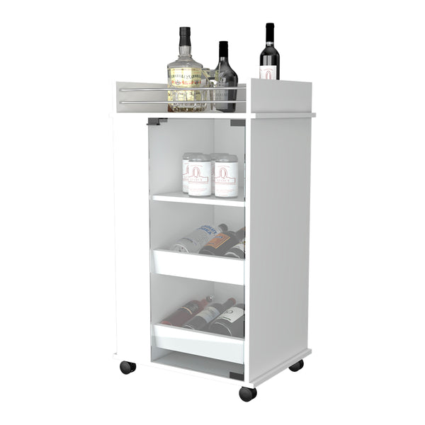 English Elm Willow Glass Door Bar Cart White with 2-Bottle Holder, Smooth Casters, 3 Shelves & Stylish Storage B062111723