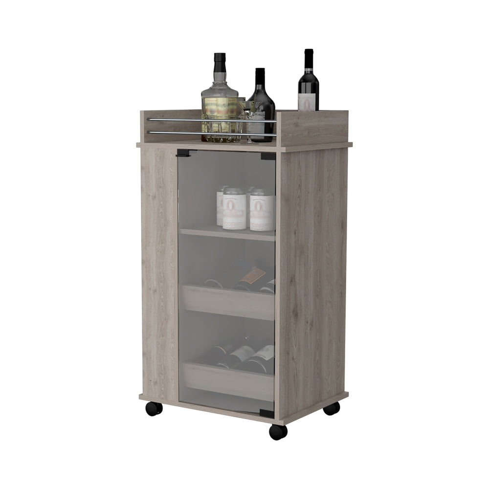 English Elm Willow Elegant Glass Door Bar Cart with 2-Bottle Holder, 3 Shelves & Smooth Casters in Light Gray B062111725