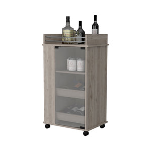English Elm Willow Elegant Glass Door Bar Cart with 2-Bottle Holder, 3 Shelves & Smooth Casters in Light Gray B062111725
