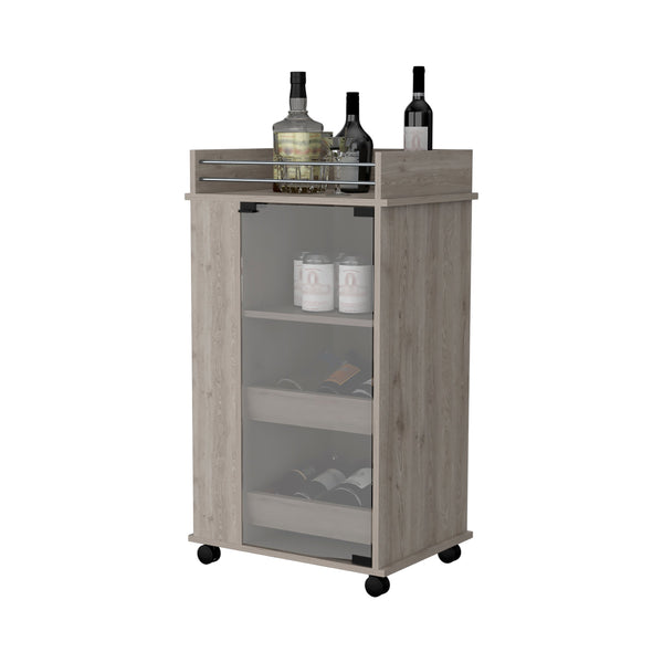 English Elm Willow Elegant Glass Door Bar Cart with 2-Bottle Holder, 3 Shelves & Smooth Casters in Light Gray B062111725