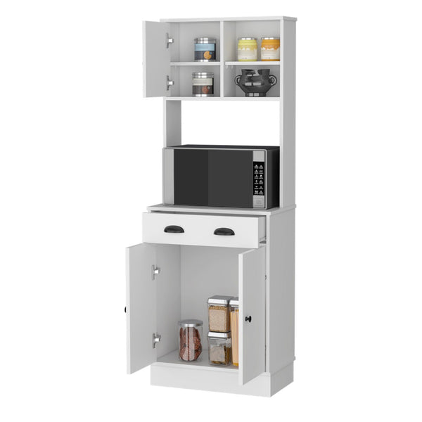 English Elm Palmer 2-Door Kitchen Cabinet With Microwave Shelf & Open Storage - Stylish White Pantry Solution B062111740-GIGA