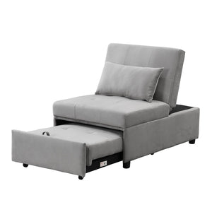 English Elm Folding Ottoman Sofa Bed Gray Upholstered Convertible Sleeper for Studio or Guest Room W214104023