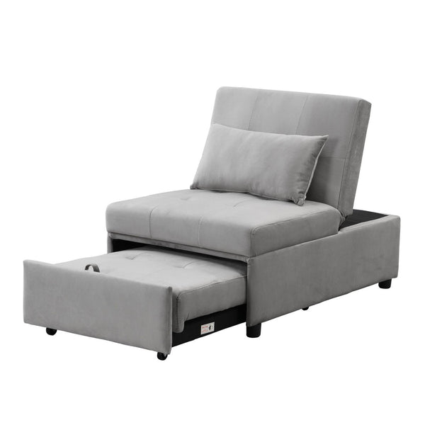 English Elm Folding Ottoman Sofa Bed Gray Upholstered Convertible Sleeper for Studio or Guest Room W214104023