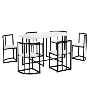 English Elm Topmax Seven Piece Faux Marble Dining Set Iron Frame Seats Six Compact Modern Kitchen N717S000017B