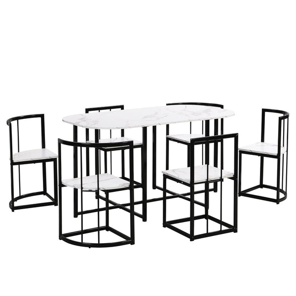 English Elm Topmax Seven Piece Faux Marble Dining Set Iron Frame Seats Six Compact Modern Kitchen N717S000017B