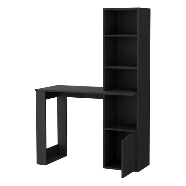English Elm Computer Desk With 4-Tier Bookcase & Hidden Cabinet - Stylish, Space-Saving Workstation For Home Office B062111729