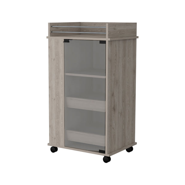 English Elm Willow Elegant Glass Door Bar Cart with 2-Bottle Holder, 3 Shelves & Smooth Casters in Light Gray B062111725