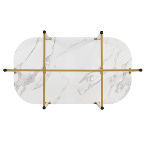 English Elm Topmax Faux Marble 7 Piece Dining Set Seats Six with Iron Frame Modern Glam Appeal Golden+White N717S000017G