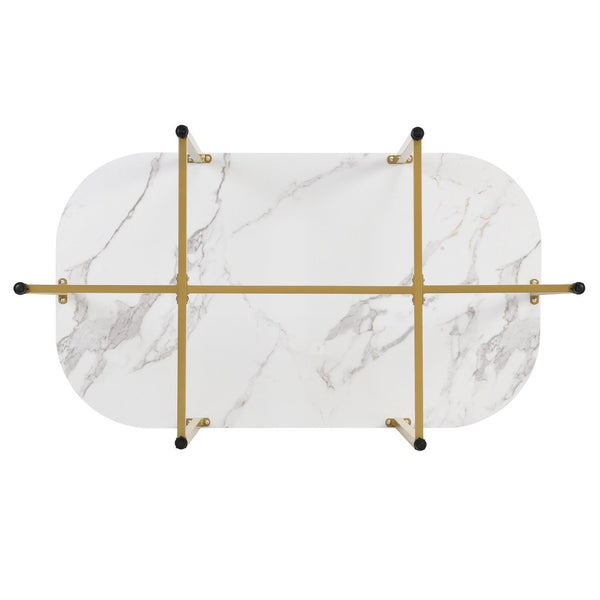 English Elm Topmax Faux Marble 7 Piece Dining Set Seats Six with Iron Frame Modern Glam Appeal Golden+White N717S000017G