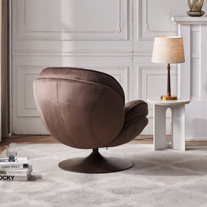 English Elm Swivel Velvet Lounge Chair with Matching Ottoman for Living Room Reading Nook Chocolate W1805111817