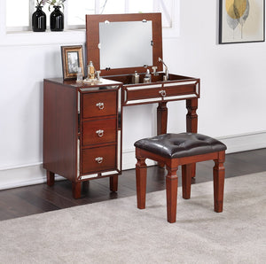 English Elm Traditional Tri-drawer Vanity Set with Tufted Stool Adjustable Mirror Bedroom Elegance Cherry B011111846