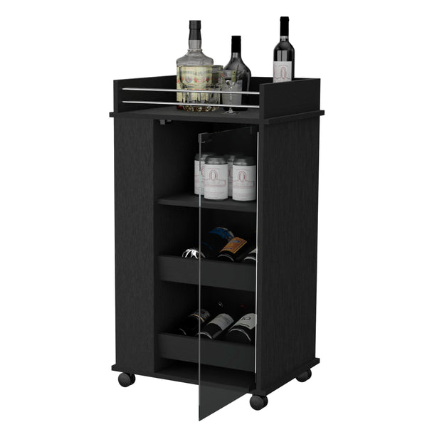 English Elm Glass Glass Door Bar Cart Wenge with 2-Bottle Shelf, 3 Shelves & Smooth Casters for Stylish Entertaining B062111724