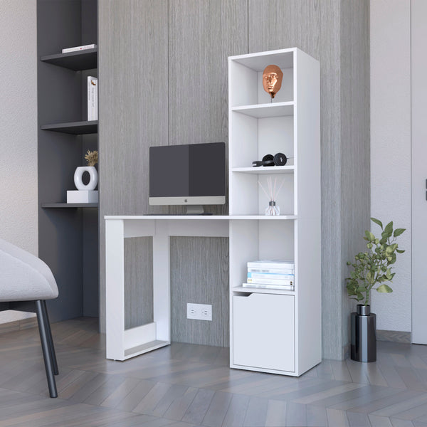 English Elm White Transitional Kitchen Island with 3 Shelves, Black Wengue & Light Oak Finish, Prep Space & Storage B062111728