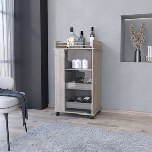 English Elm Willow Elegant Glass Door Bar Cart with 2-Bottle Holder, 3 Shelves & Smooth Casters in Light Gray B062111725