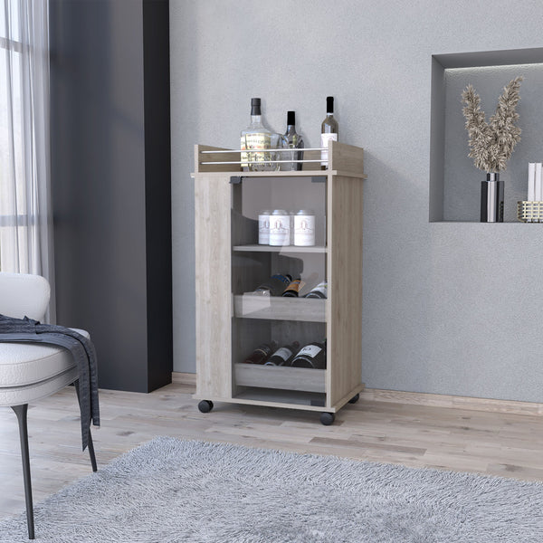 English Elm Willow Elegant Glass Door Bar Cart with 2-Bottle Holder, 3 Shelves & Smooth Casters in Light Gray B062111725