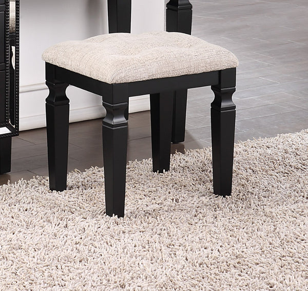 English Elm Traditional Tri-drawer Vanity Set with Tufted Stool Adjustable Mirror Bedroom Elegance Black B011111845