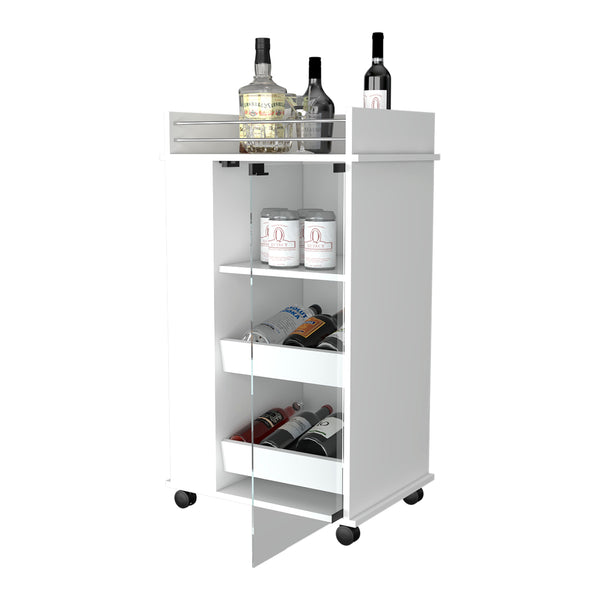 English Elm Willow Glass Door Bar Cart White with 2-Bottle Holder, Smooth Casters, 3 Shelves & Stylish Storage B062111723