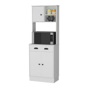 English Elm Palmer 2-Door Kitchen Cabinet With Microwave Shelf & Open Storage - Stylish White Pantry Solution B062111740-GIGA