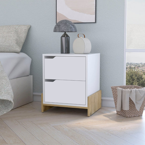 English Elm Ralston 2-Drawer Nightstand In White & Macadamia - Stylish Storage Solution For Modern Bedrooms B062111736-GIGA
