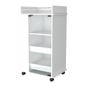 English Elm Willow Glass Door Bar Cart White with 2-Bottle Holder, Smooth Casters, 3 Shelves & Stylish Storage B062111723
