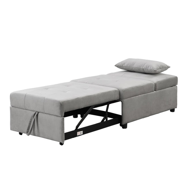 English Elm Folding Ottoman Sofa Bed Gray Upholstered Convertible Sleeper for Studio or Guest Room W214104023