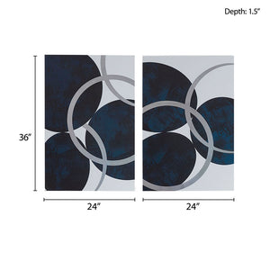 English Elm Silver Celestial Orbit 2-Piece Canvas Wall Art Set – Navy Abstract with Silver Foil, Gloss Gel Finish, 24"x36" B03596689