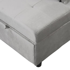 English Elm Folding Ottoman Sofa Bed Gray Upholstered Convertible Sleeper for Studio or Guest Room W214104023
