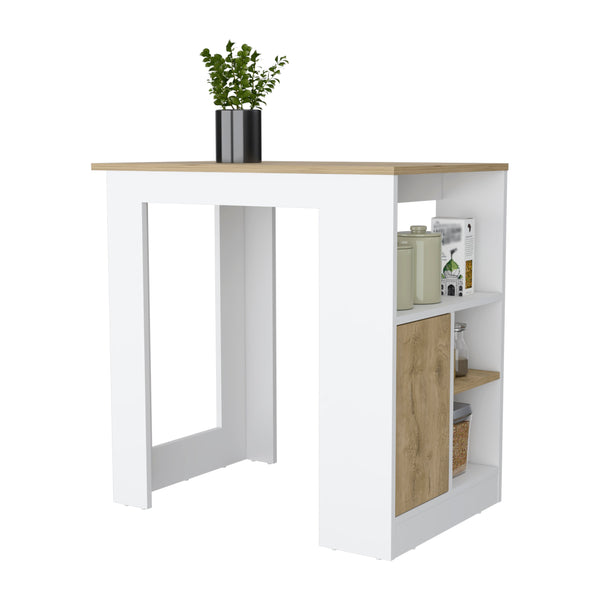 English Elm Aurora Compact Kitchen Island with Open Shelves & Cabinet in White and Macadamia — Stylish Prep Hub B062111733