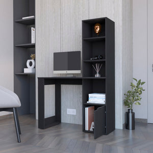 English Elm Computer Desk With 4-Tier Bookcase & Hidden Cabinet - Stylish, Space-Saving Workstation For Home Office B062111729