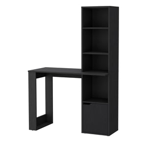 English Elm Computer Desk With 4-Tier Bookcase & Hidden Cabinet - Stylish, Space-Saving Workstation For Home Office B062111729