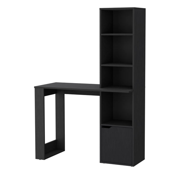 English Elm Computer Desk With 4-Tier Bookcase & Hidden Cabinet - Stylish, Space-Saving Workstation For Home Office B062111729