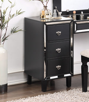 English Elm Traditional Tri-drawer Vanity Set with Tufted Stool Adjustable Mirror Bedroom Elegance Black B011111845