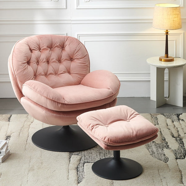 English Elm Swivel Velvet Lounge Chair with Matching Ottoman for Living Room Reading Nook Pink W1805111815