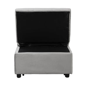 English Elm Folding Ottoman Sofa Bed Gray Upholstered Convertible Sleeper for Studio or Guest Room W214104023