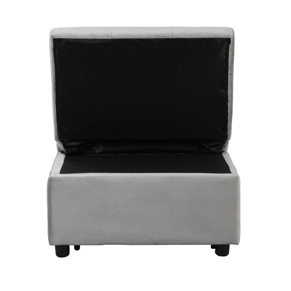 English Elm Folding Ottoman Sofa Bed Gray Upholstered Convertible Sleeper for Studio or Guest Room W214104023