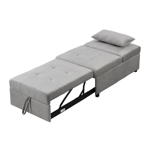 English Elm Folding Ottoman Sofa Bed Gray Upholstered Convertible Sleeper for Studio or Guest Room W214104023