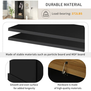 English Elm On-trend Matte Finish Hall Tree with Flip Bench Shoe Storage and Hanging Hooks Black WF304223AAB