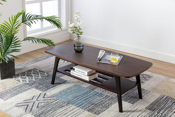 English Elm Bahamas Espresso Wood Coffee Table with Open Shelf and Flared Legs for Living Rooms B06178460