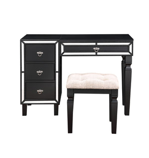 English Elm Traditional Tri-drawer Vanity Set with Tufted Stool Adjustable Mirror Bedroom Elegance Black B011111845
