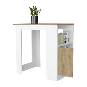 English Elm Aurora Compact Kitchen Island with Open Shelves & Cabinet in White and Macadamia — Stylish Prep Hub B062111733