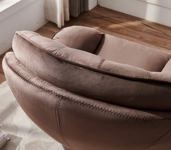 English Elm Swivel Velvet Lounge Chair with Matching Ottoman for Living Room Reading Nook Chocolate W1805111817