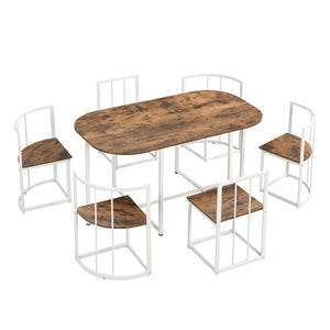 English Elm Topmax Faux Marble 7 Piece Dining Set Seats Six with Iron Frame Modern Glam Appeal White N717S000017K