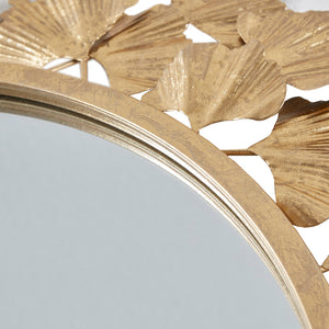 English Elm Gold Martha Stewart Eden Gingko Leaf Round Wall Mirror 30.5" Antique Gold Foil Frame, Luxurious Transitional Decor B03599408