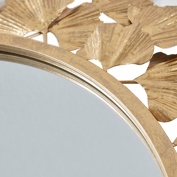 English Elm Gold Martha Stewart Eden Gingko Leaf Round Wall Mirror 30.5" Antique Gold Foil Frame, Luxurious Transitional Decor B03599408