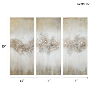 English Elm Heavily Embellished Madison Park 3-Piece Canvas Wall Art Set, Hand-Painted Taupe Ombre with Stone Texture B03598837