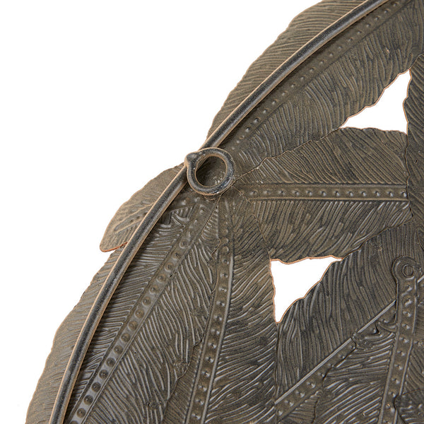 English Elm Textured Feather 3-Piece Metal Disc Wall Art Set — Neutral Spice & Rust Iron Finish, Feather Cutouts for Easy Hanging and Layered Decor B03598812