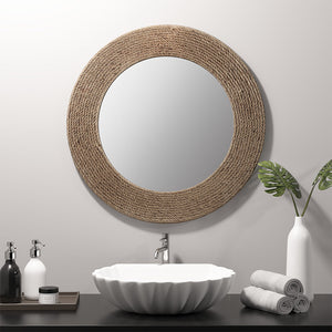 English Elm Natural Jute Rope Round Wall Mirror 26" – Madison Park Cove Coastal Textured Hanging Mirror, 18"glass B03598875