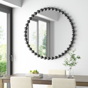English Elm Beaded Marlowe 36" Round Wall Mirror with Matte Black Beaded Iron Frame, Modern Glam Accent Piece B03599370