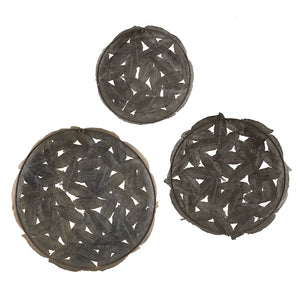 English Elm Textured Feather 3-Piece Metal Disc Wall Art Set — Neutral Spice & Rust Iron Finish, Feather Cutouts for Easy Hanging and Layered Decor B03598812