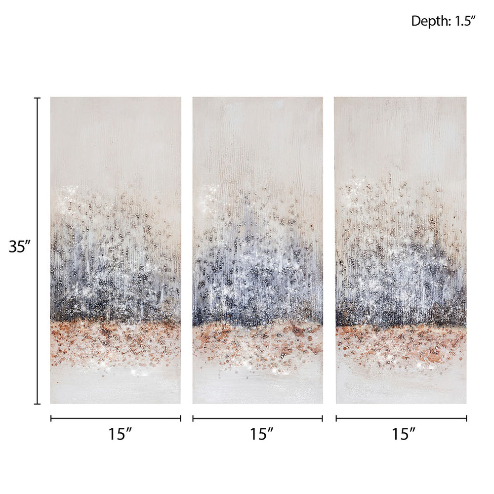 English Elm Hand Madison Park Twilight Mystere Embellished 3-Piece Canvas Set – Blush Grey Abstract Glam Texture B03598841